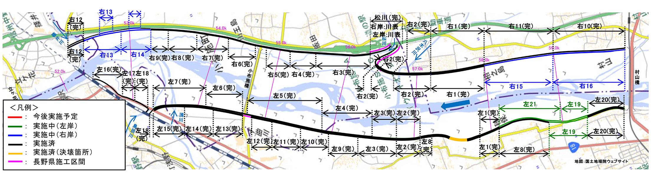 粘り強い河川堤防工事位置図