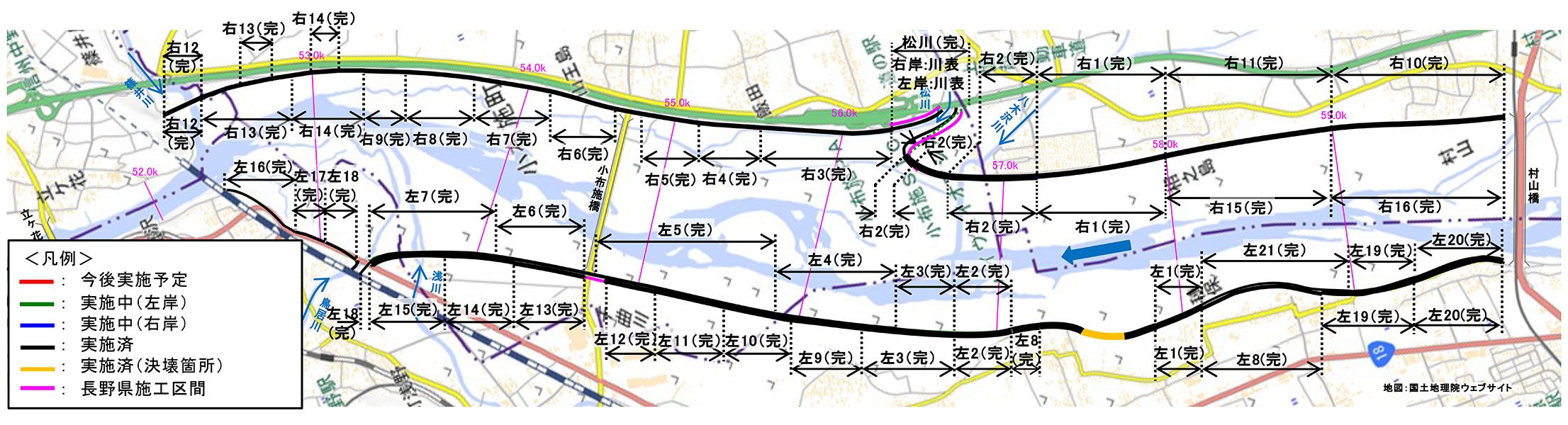 粘り強い河川堤防工事位置図